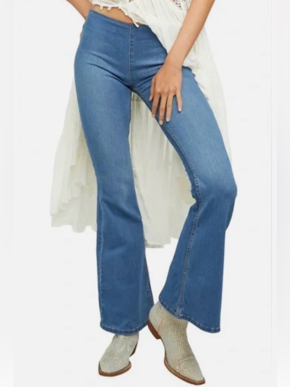 Free People Penny Pull On Denim Jeans Flare Leg Size 27